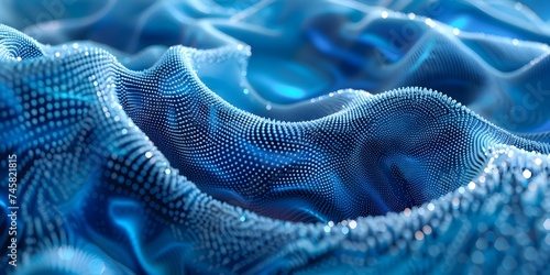 Blue Wavy Abstract Background in Pointillist Style with 3D Waves © Prangthip