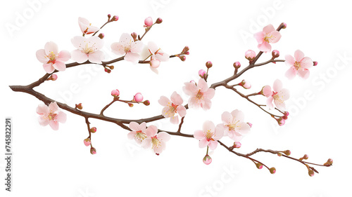 Seasonal floral branch made with fresh cherry blossom, isolated on transparent background