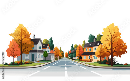 autumn street suburb district houses vector simple isolated illustration