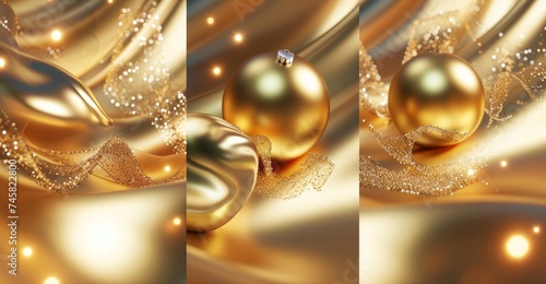 web グラフィック バナー 広告 背景 フレーム エレガント 贅沢 高級感 金色 クリスマス 光沢 曲線 球体 トリートメント 美容, Generative AI photo