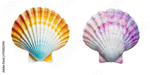 Set of colorful Scallop shell, isolated on transparent background