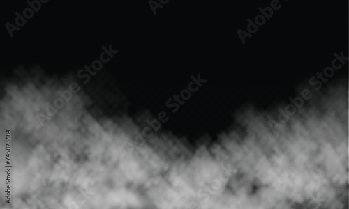 Vector white fog or smoke on a transparent black background. Vector illustration Png. Special effect of smoke, fog, steam, fog.
