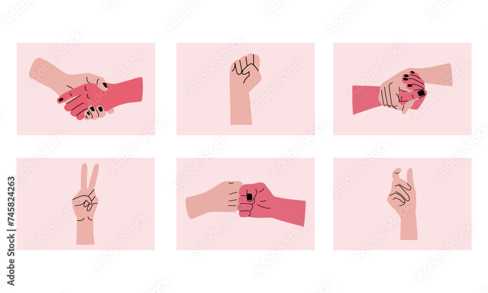 Set of human arms and different handshakes. Hands gestures isolated. Set of human arms and different handshakes. Hands gestures isolated.