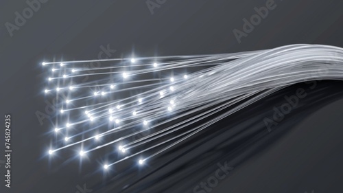 Abstract fiber optics with sparkling lights - Dynamic close-up of fiber optic cables with shimmering lights, symbolizing high-speed data transmission