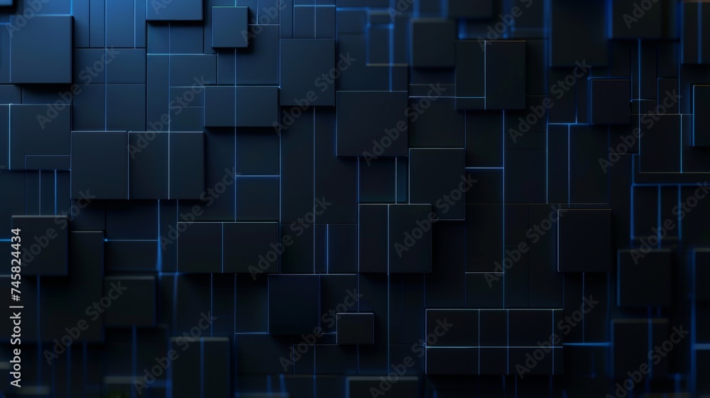 Dark blue geometric abstract cubes background - This image presents a sophisticated dark blue geometric pattern of abstract cubes with a modern and clean aesthetic