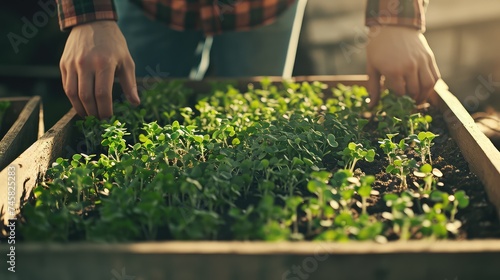 The elderly man's hands, aged and wise, work diligently as he lovingly tends to his garden, sowing the seeds of a vibrant spring.