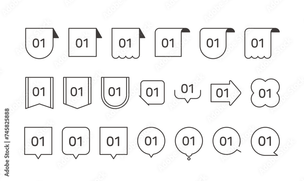 Set of minimal line banners, labels, ribbons, emblems, frames, tags, points, speech bubbles and arrows decorative icons. It is used as a design template source for business, events, etc. Set of minimal line banners, labels, ribbons, emblems, frames, tags, points, speech bubbles and arrows decorative icons. It is used as a design template source for business, events, etc.