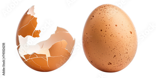 Set of fresh brown egg shell broken isolated on transparent background photo