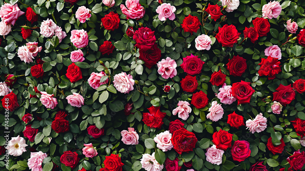 red roses and pink roses in the garden