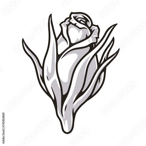 Flower rose vintage emblem monochrome