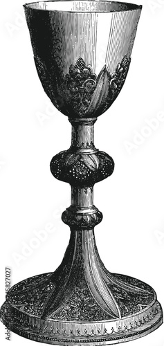 Wine glass, wine cup, chalice or goblet vintage engraving illustration
