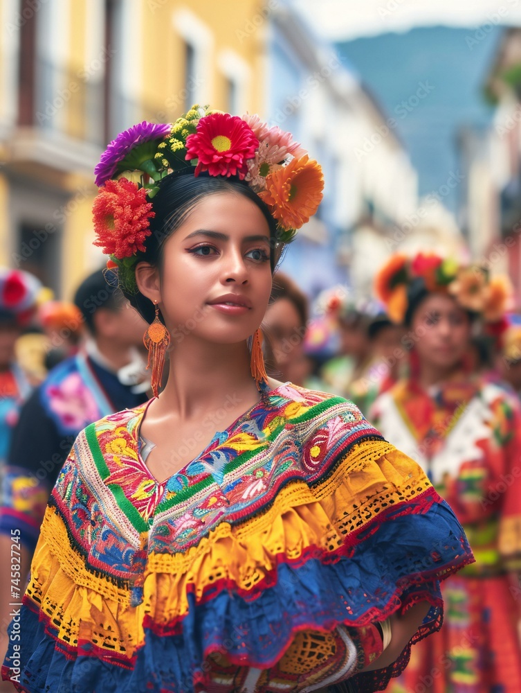 Traditional Mexican Woman in Vibrant Festival Attire Traditional Mexican Woman in Vibrant Festival Attire