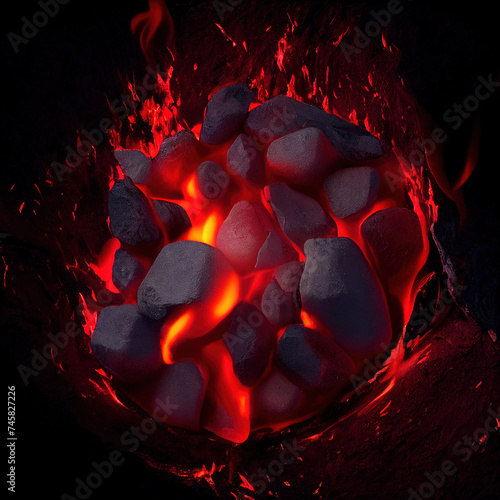 Hot burning coals. AI render. photo