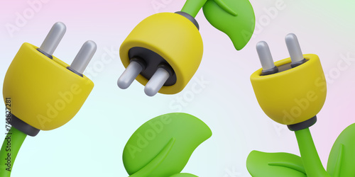 Plants with leaves and yellow electric plug instead of flower
