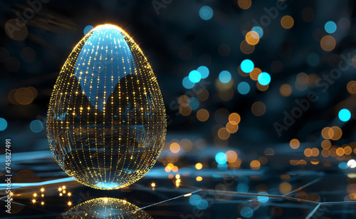 Digital Easter: Lines and Glowing Dots in Blue and Gold