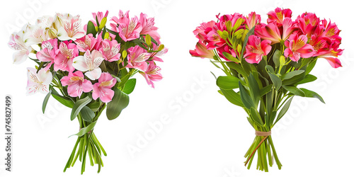 summer season flowers bouquet made with  Alstroemeria   isolated on transparent background