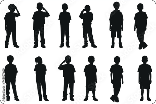 Black silhouettes of children standing poses