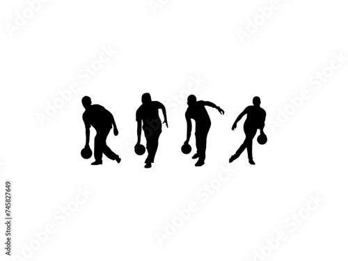 Bowling player silhouettes. Good use for symbols, logos, mascots, icons, signs, or any design you want. People bowling silhouettes in various poses isolated on a white background.