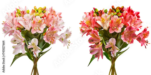 summer season flowers bouquet made with Alstroemeria , isolated on transparent background