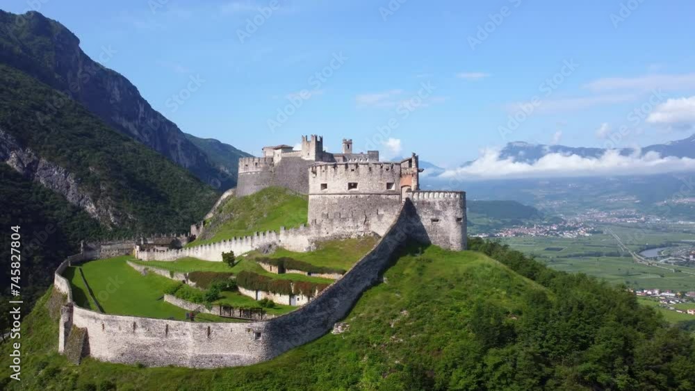 Aerial from drone of Beseno fortress and surrounding area Aerial from drone of Beseno fortress and surrounding area