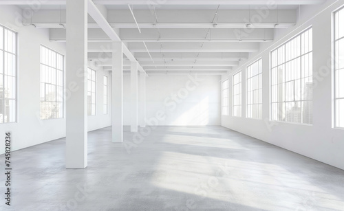 Minimalist Workspace: White Open Office Interior with Mock-Up Wall