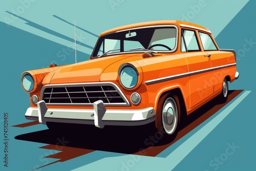 Illustration of a classic retro orange car