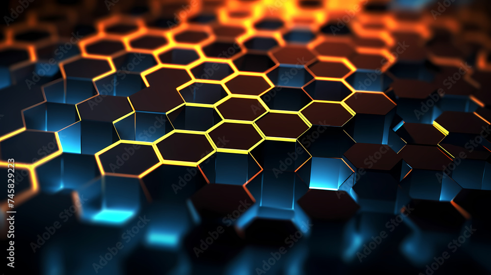 A bunch of hexagons stacked on top of each other in a hexagonal pattern - obrazy, fototapety, plakaty 