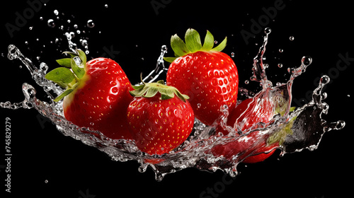 Fresh strawberry in water splash on back background.