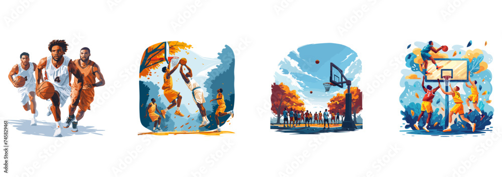 Basketball, sport, team game clipart vector illustration set