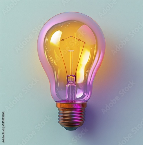Illuminated Light Bulb on Purple Gradient