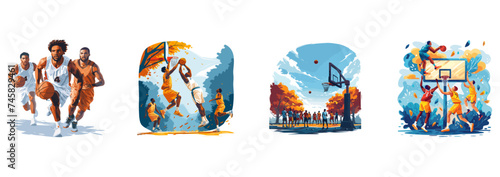 Basketball, sport, team game clipart vector illustration set