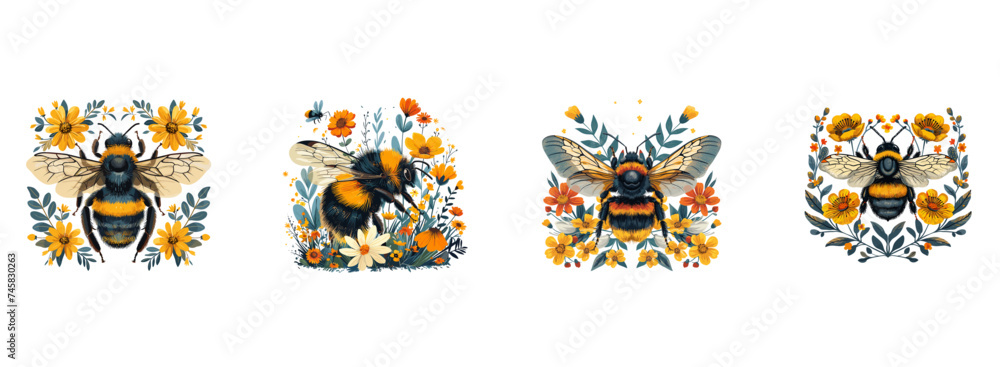 Bee conservation, pollinator, environment clipart vector illustration set
