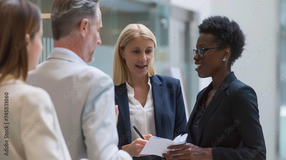 A group of diverse business professionals in a meeting, discussing strategies and ideas. A group of diverse business professionals in a meeting, discussing strategies and ideas.