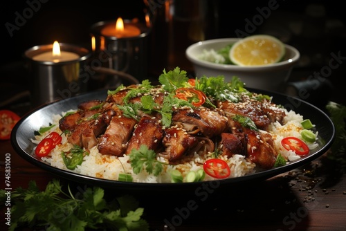 Rice with pork - famous Thai traditional recipe, generative IA