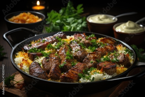Brazilian Food Rice with Potatoes and Meat Delicious Food Image with Luxury Vibes  generative IA