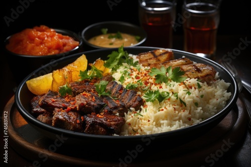 Brazilian Food Rice with Potatoes and Meat Delicious Food Image with Luxury Vibes, generative IA