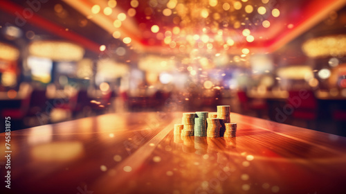 Online casino banner. Casino Chips Blurred Background.