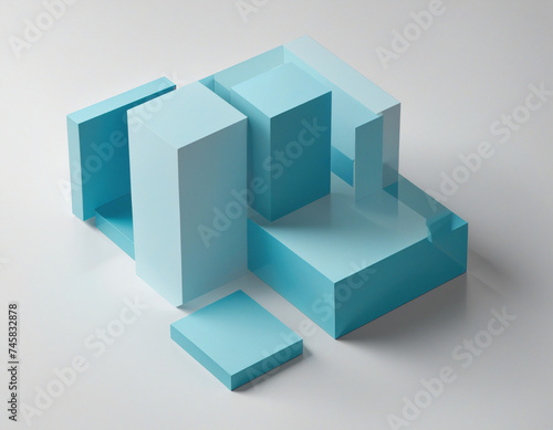 Blue geometric composition  3d render  abstract shapes