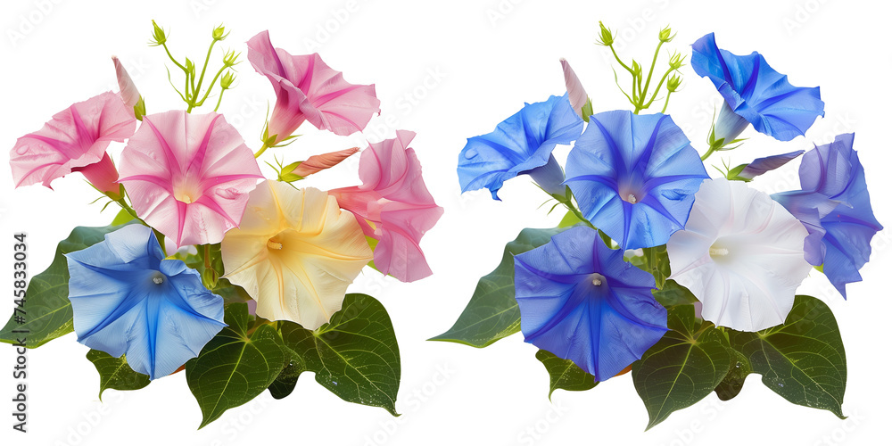  bouquet of Morning Glories flowers, isolated on transparent background
