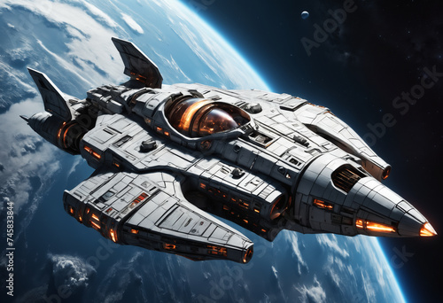 Fototapeta Naklejka Na Ścianę i Meble -  Futuristic battle spaceship in space. Generative AI