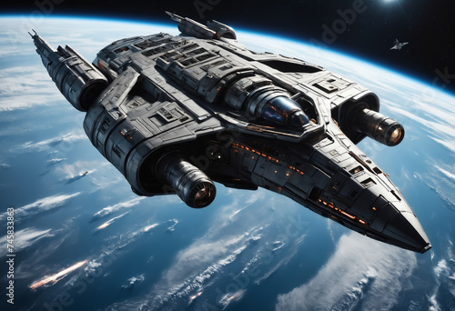 Fototapeta Naklejka Na Ścianę i Meble -  Futuristic battle spaceship in space. Generative AI