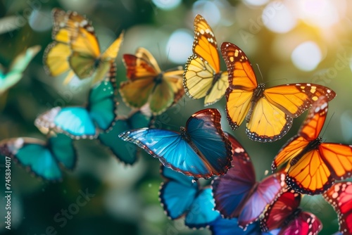 A pattern of colorful butterflies. textured background. 3d illustration © Александр Лобач