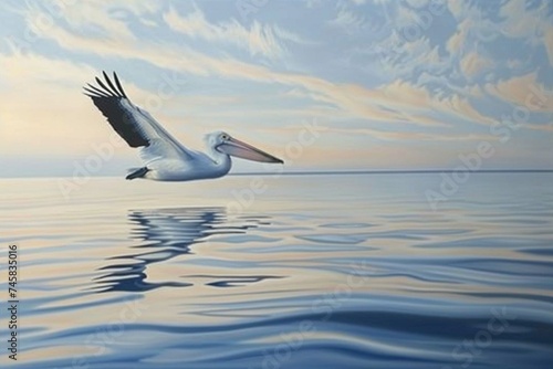 pelican gracefully glided above calm