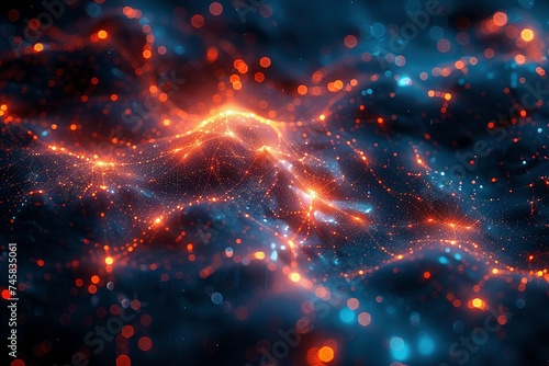 Abstract Network Energy Flow in Orange and Blue Hues
