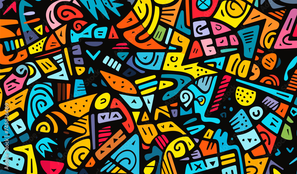 colorful geometric abstract doodle art collage vector seamless pattern