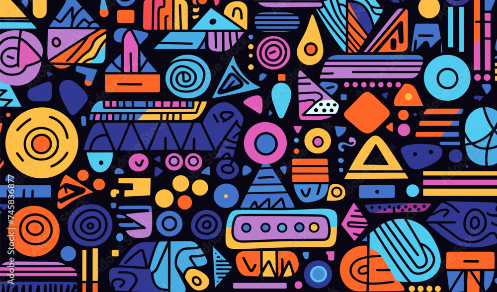 Fototapeta premium colorful geometric abstract doodle collage vector seamless pattern