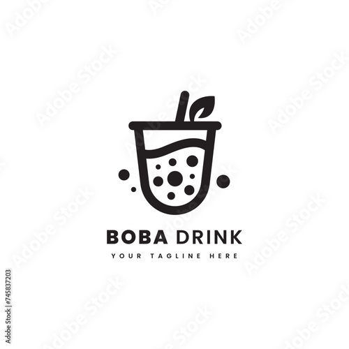 Boba drink logo in minimalist style. Boba cup silhouette vector. Suitable for sweet drink logos.