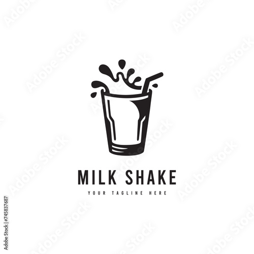 Milk shake logo in minimalist style. Milkshake silhouette vector. Suitable for milk or beverage product logos.
