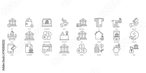 bank icons set. Set of editable stroke icons.Vector set of bank