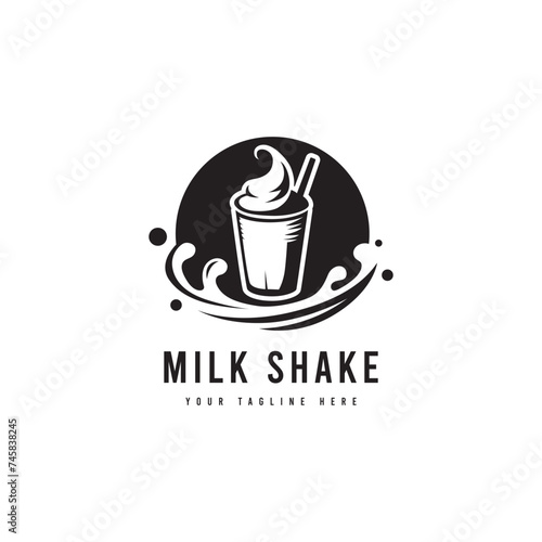 Milk shake logo in minimalist style. Milkshake silhouette vector. Suitable for milk or beverage product logos.